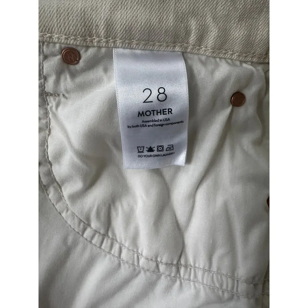 MOTHER The Spitfire Ankle Cuff Jeans White Size 28 High Rise